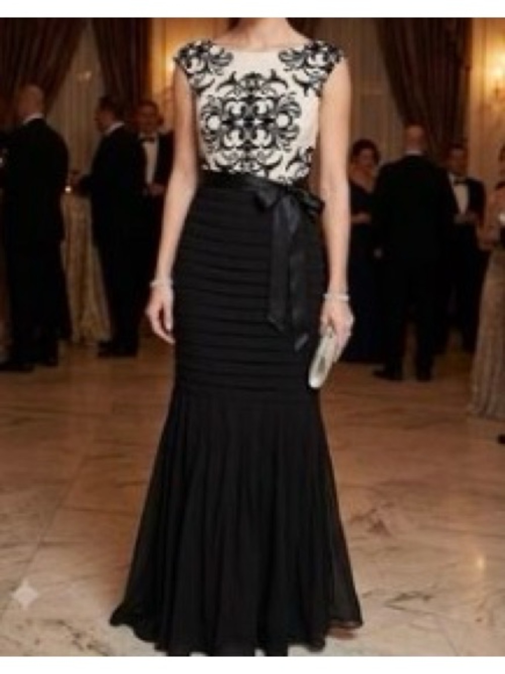 Betsy & Adam Black and Blush Embroidered Maxi Dress